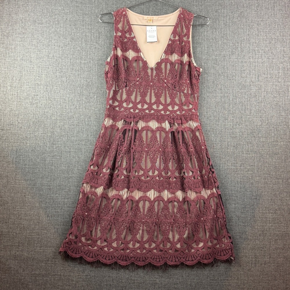 Skies Are Blue Dress Womens XS Pink Mauve Lace Sleeveless V Neck Party Lined